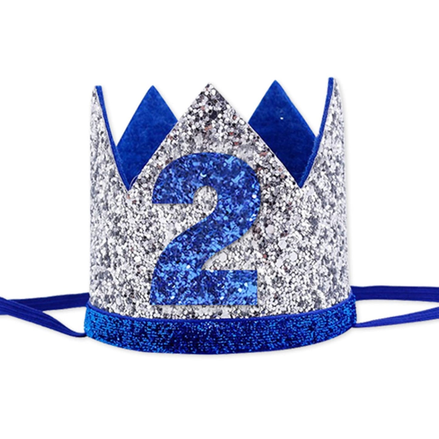 Glittery Birthday Crown for Baby, Silver Blue 2nd Birthday Hat, Party Tiara for Baby Boy&Girl, Birthday Celebration Supplies, Sparkling Party Crown