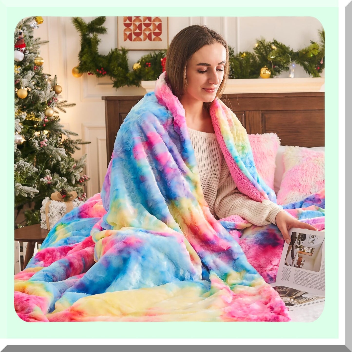 UltraCozy Dark Rainbow Sherpa Throw - Plush, Fuzzy, Warm Blanket for Couch, Sofa, or Bed (50"x60")"