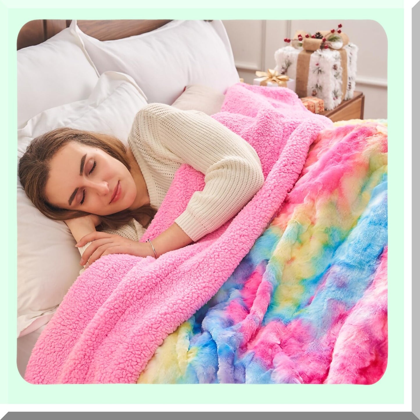 UltraCozy Dark Rainbow Sherpa Throw - Plush, Fuzzy, Warm Blanket for Couch, Sofa, or Bed (50"x60")"