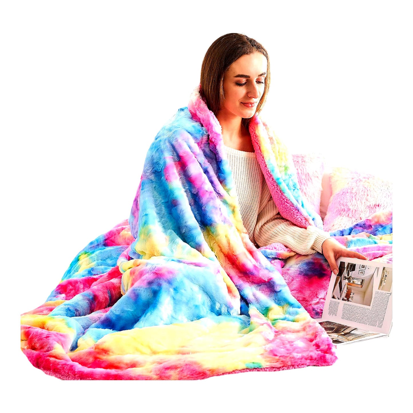 UltraCozy Dark Rainbow Sherpa Throw - Plush, Fuzzy, Warm Blanket for Couch, Sofa, or Bed (50"x60")"
