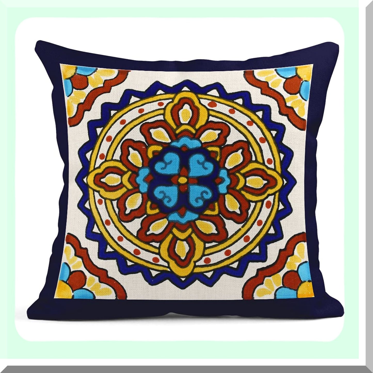 Exotic Geometry Linen Pillow Covers - Set of 4 Spanish Talavera Dark Retro Ethnic Home Decor 18"x18" Flax Cushion Cases Square Pillowcases