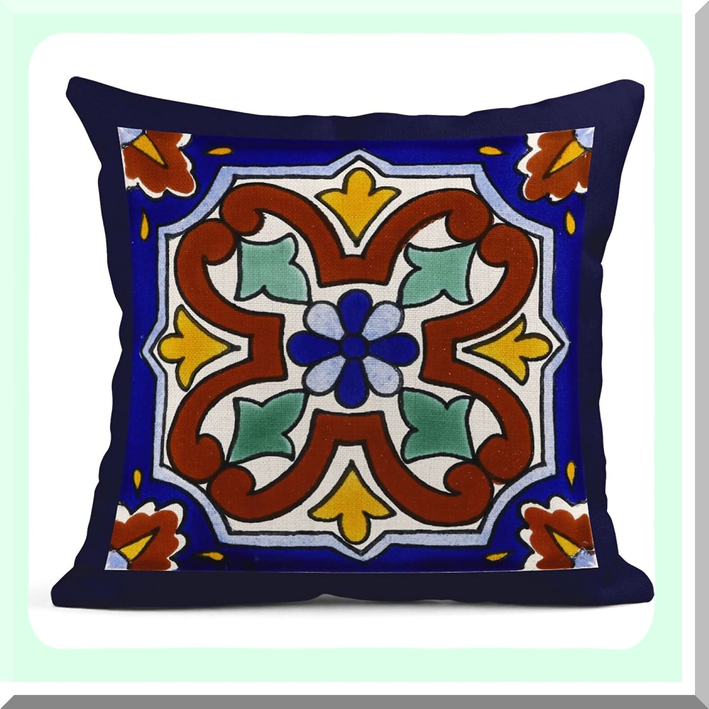 Exotic Geometry Linen Pillow Covers - Set of 4 Spanish Talavera Dark Retro Ethnic Home Decor 18"x18" Flax Cushion Cases Square Pillowcases