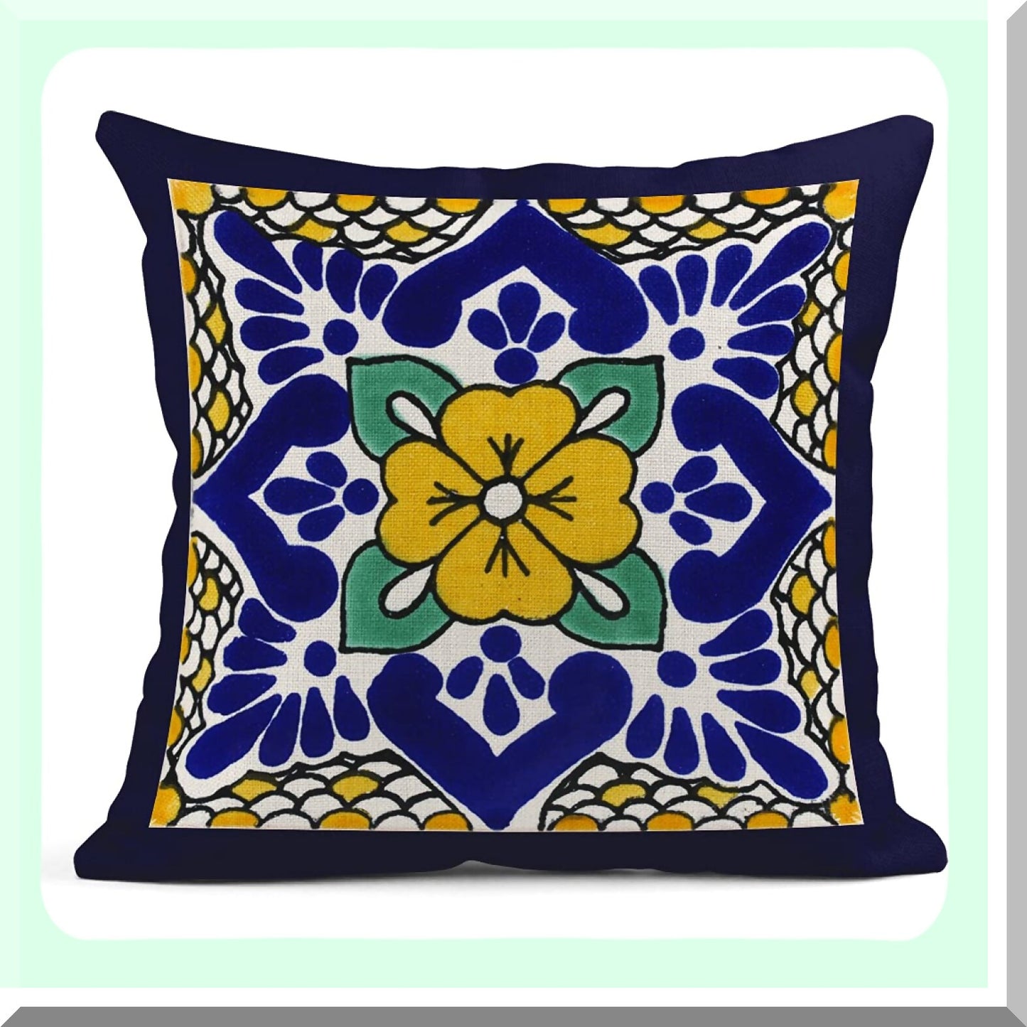 Exotic Geometry Linen Pillow Covers - Set of 4 Spanish Talavera Dark Retro Ethnic Home Decor 18"x18" Flax Cushion Cases Square Pillowcases