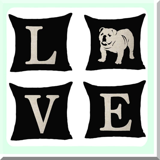 Pug Love Decorative Pillow Cover Set - English Pug Dog Design, Black Background, Cotton Linen Material, 18x18 inches - Cushion Case for Home Décor