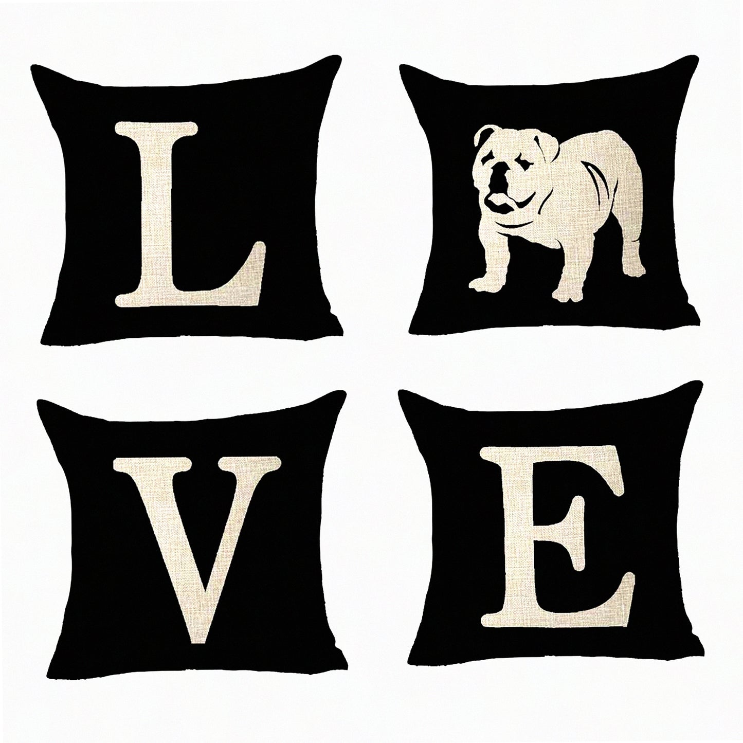 Pug Love Decorative Pillow Cover Set - English Pug Dog Design, Black Background, Cotton Linen Material, 18x18 inches - Cushion Case for Home Décor