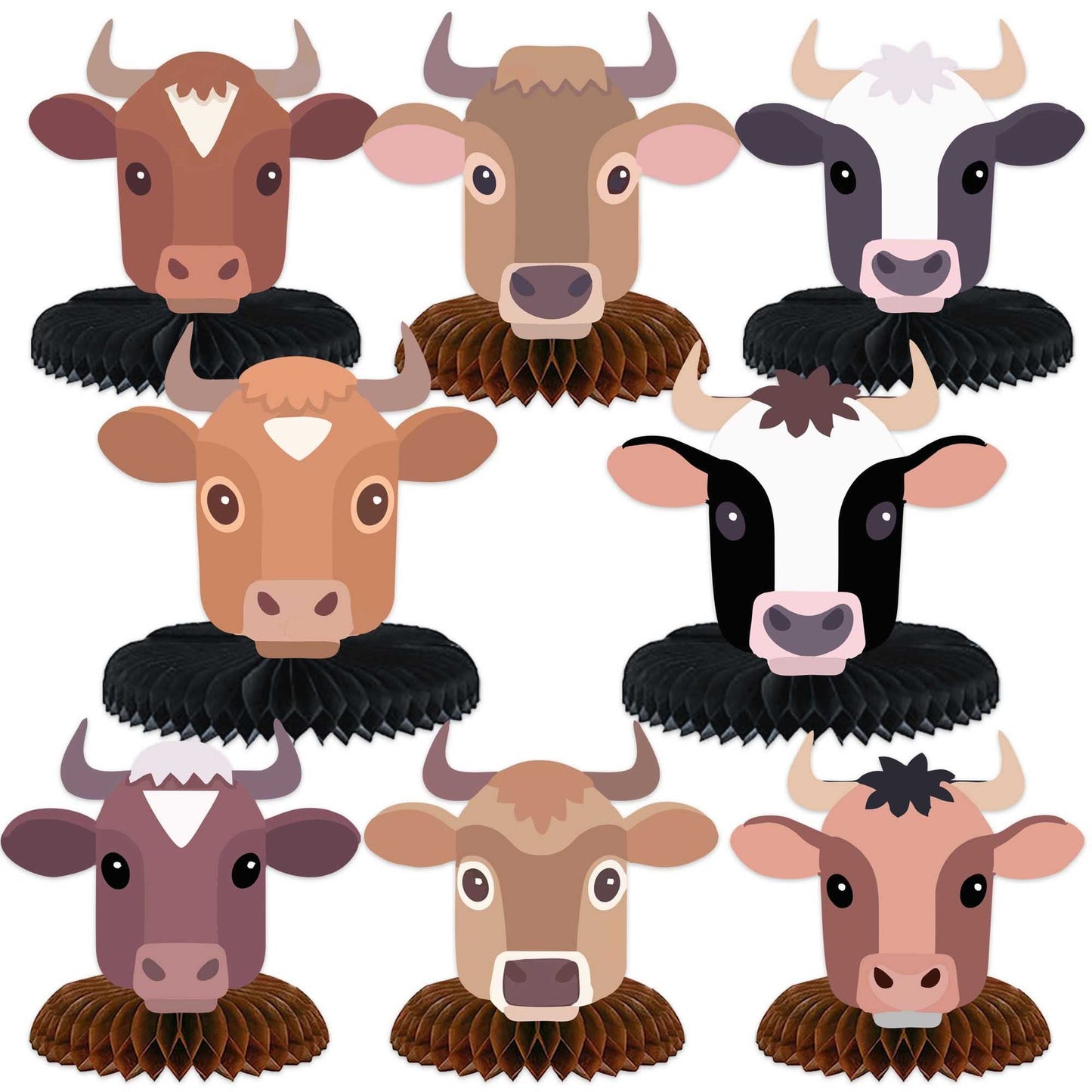 Bull Rider Bash Honeycomb Centerpieces - Farm Theme Decor for Boys & Girls Baby Shower, Cow Party, First Rodeo Birthday - Supplies & Favors