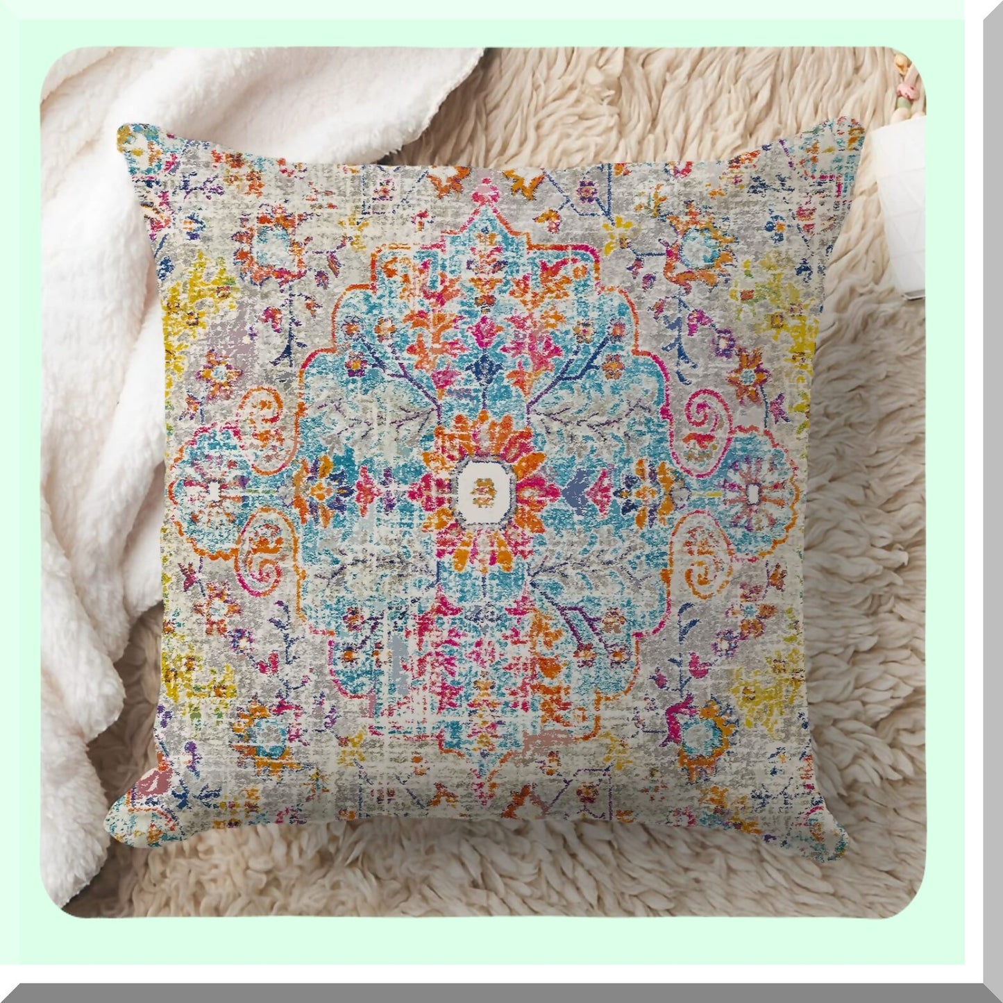 Tribal Carpet Boho Pillowcase - Oriental Decor Cushion Cover for Living Room & Bedroom - Soft Ethnic Bohemian Pillow Cover 18X18 Inch