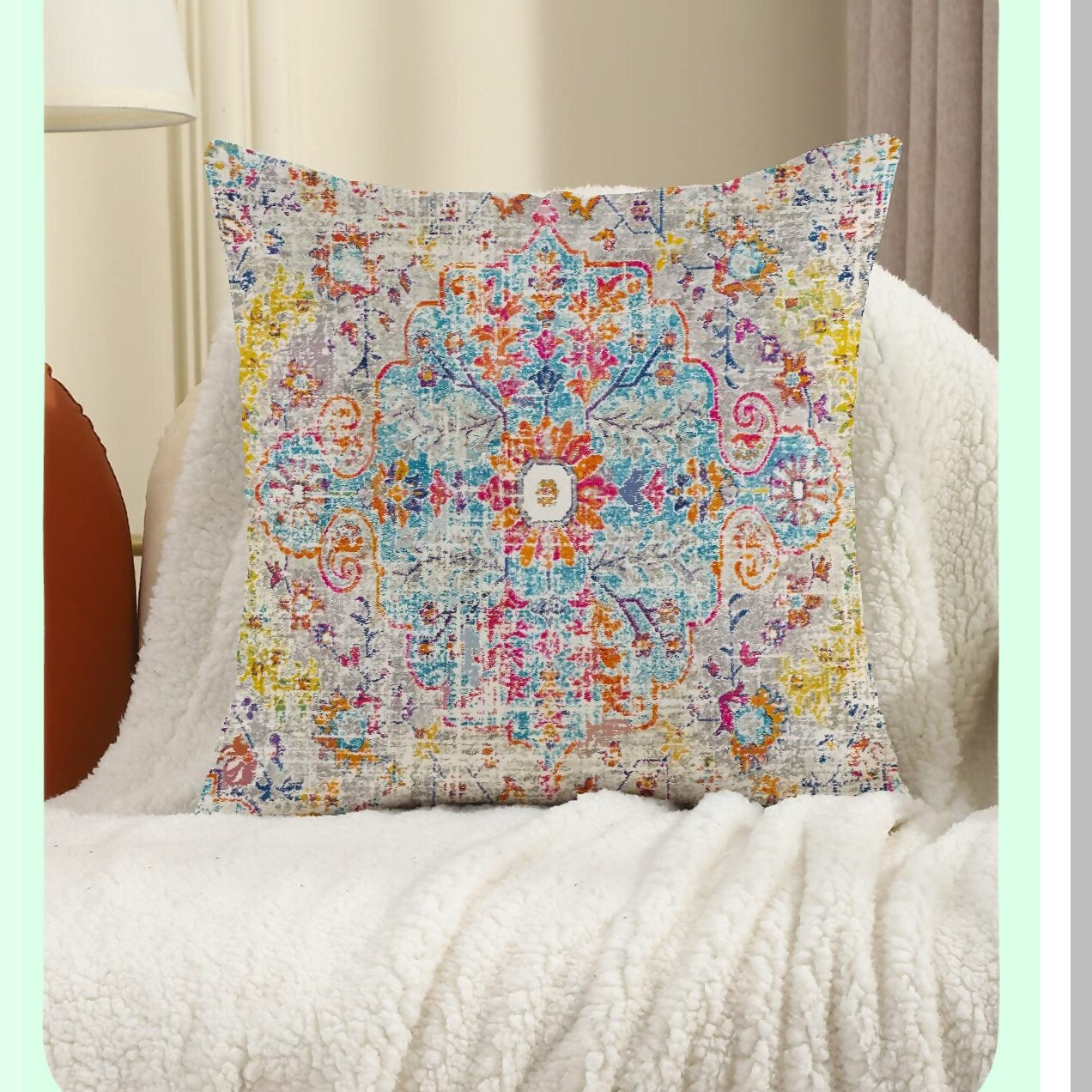 Tribal Carpet Boho Pillowcase - Oriental Decor Cushion Cover for Living Room & Bedroom - Soft Ethnic Bohemian Pillow Cover 18X18 Inch