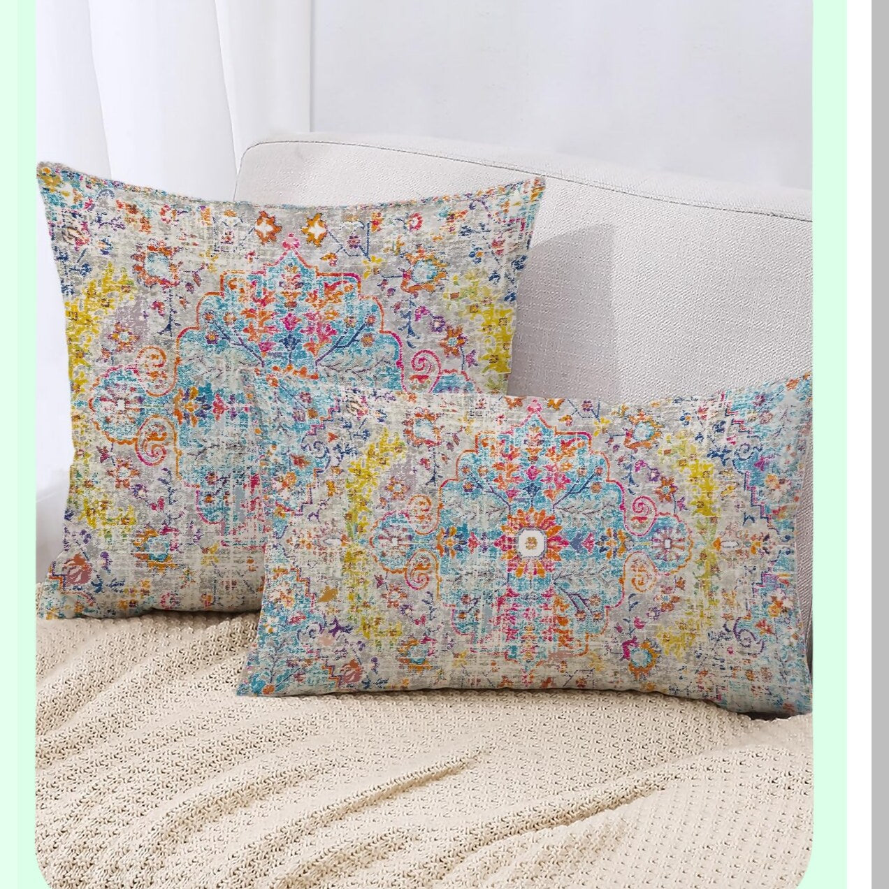 Tribal Carpet Boho Pillowcase - Oriental Decor Cushion Cover for Living Room & Bedroom - Soft Ethnic Bohemian Pillow Cover 18X18 Inch