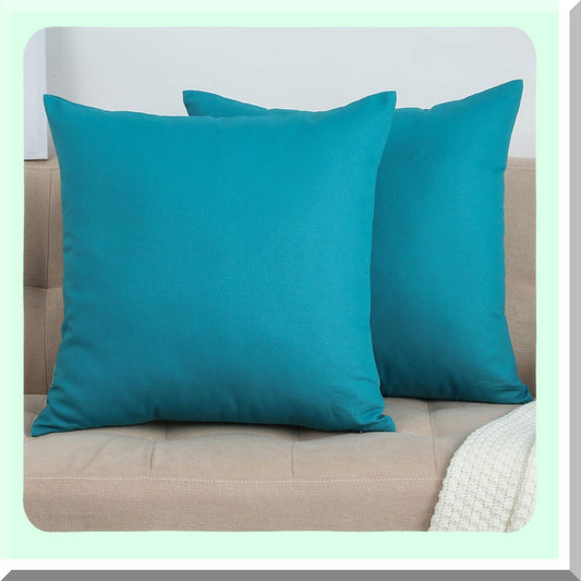 Cotton Canvas Blue Ashes Pillow Covers - Set of 2 Decorative Cushion Covers in 18"x18" Size - 45 Color Options - Solid Design for Home Decor