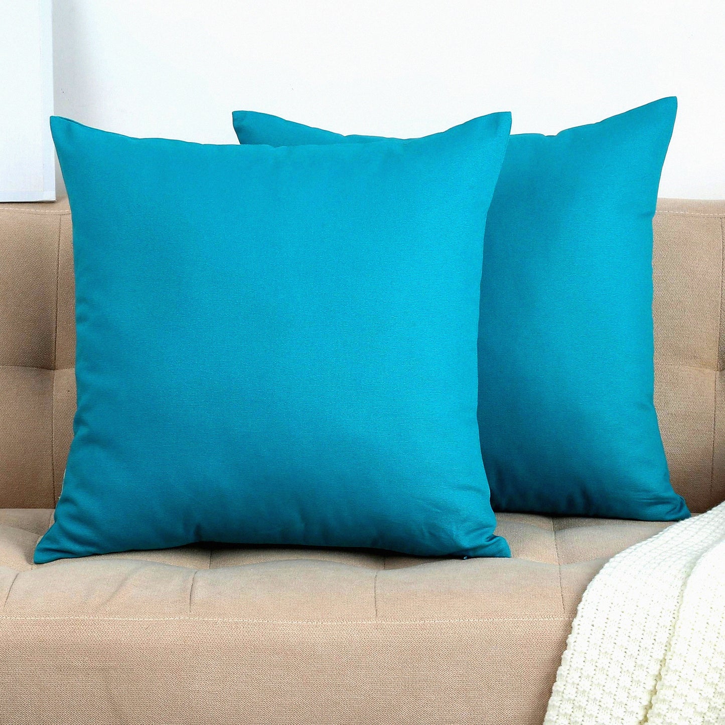 Cotton Canvas Blue Ashes Pillow Covers - Set of 2 Decorative Cushion Covers in 18"x18" Size - 45 Color Options - Solid Design for Home Decor