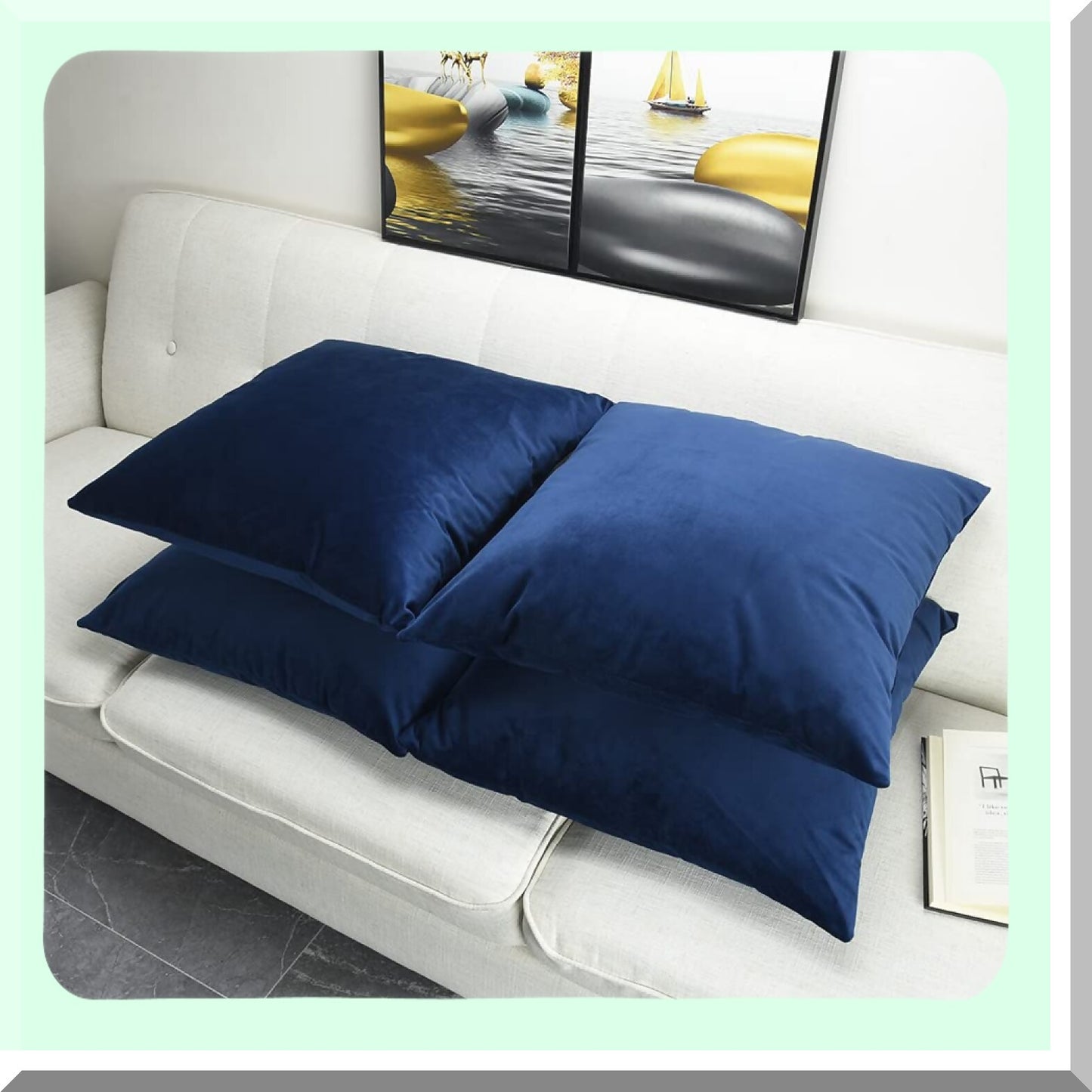 Luxury Navy Blue Velvet Pillowcase Set - 22x22 Decorative Cushion Covers for Sofa, Bed, Couch - Pack of 4 Throw Pillow Cases