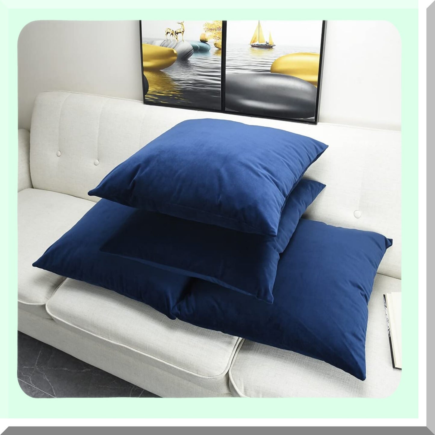 Luxury Navy Blue Velvet Pillowcase Set - 22x22 Decorative Cushion Covers for Sofa, Bed, Couch - Pack of 4 Throw Pillow Cases