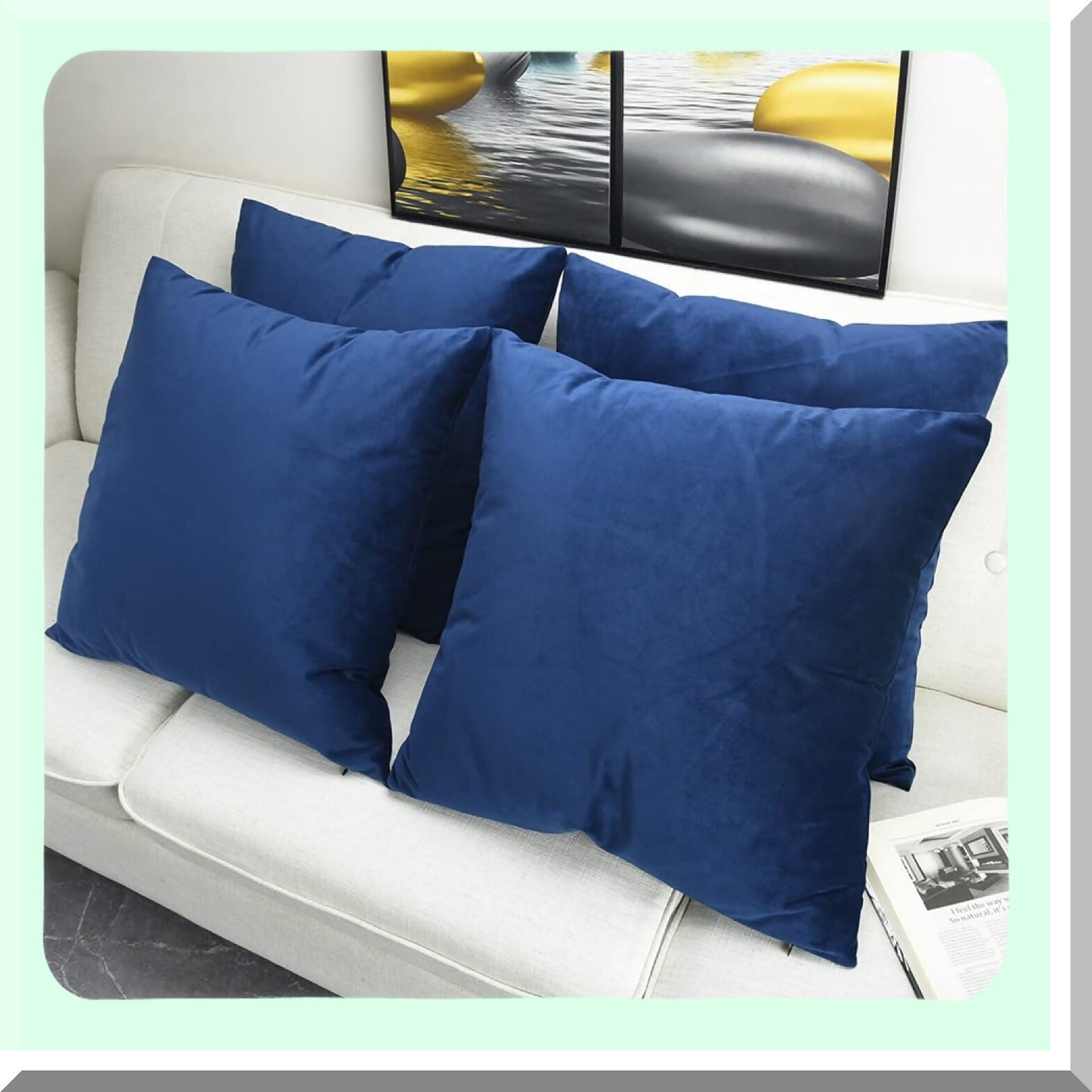 Luxury Navy Blue Velvet Pillowcase Set - 22x22 Decorative Cushion Covers for Sofa, Bed, Couch - Pack of 4 Throw Pillow Cases