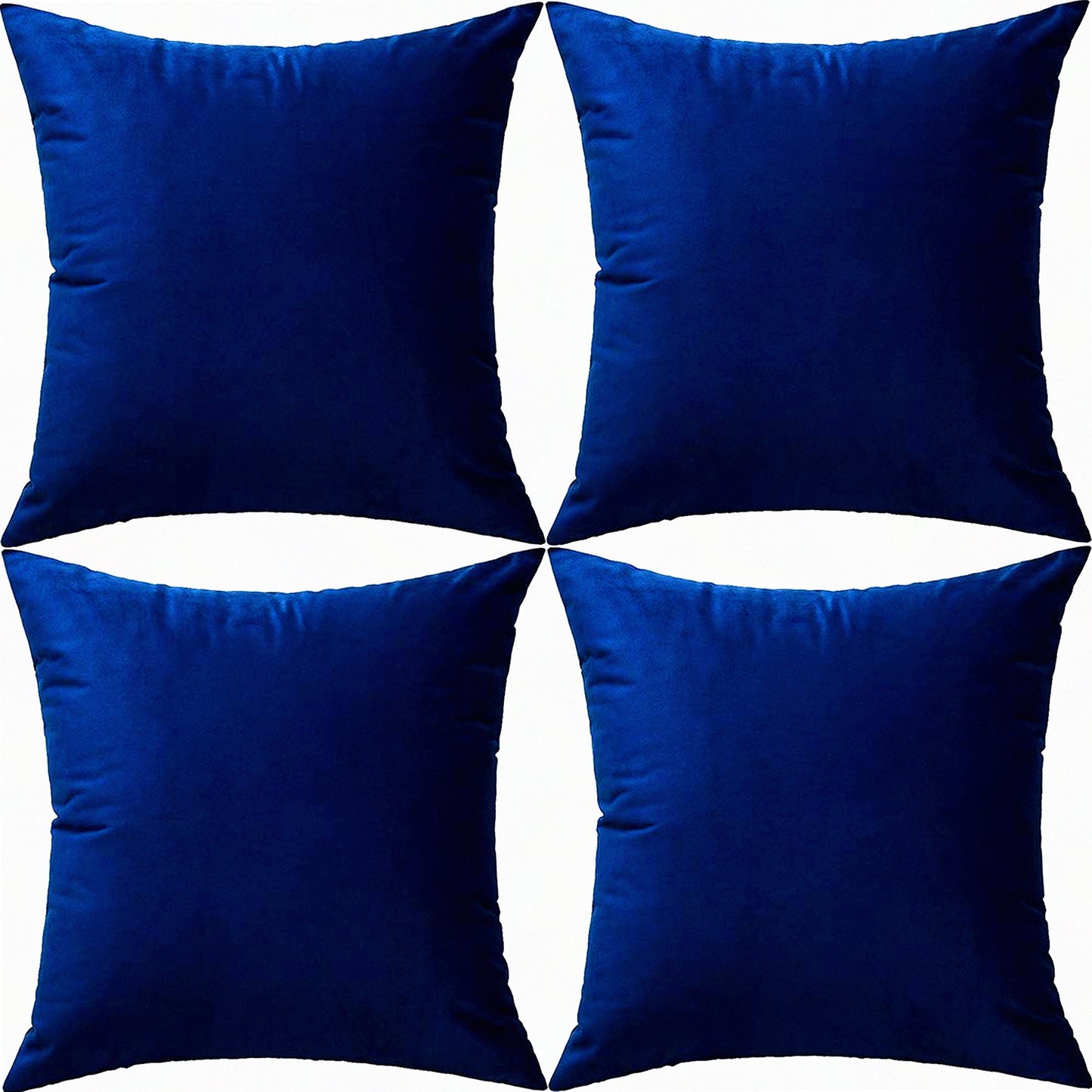 Luxury Navy Blue Velvet Pillowcase Set - 22x22 Decorative Cushion Covers for Sofa, Bed, Couch - Pack of 4 Throw Pillow Cases