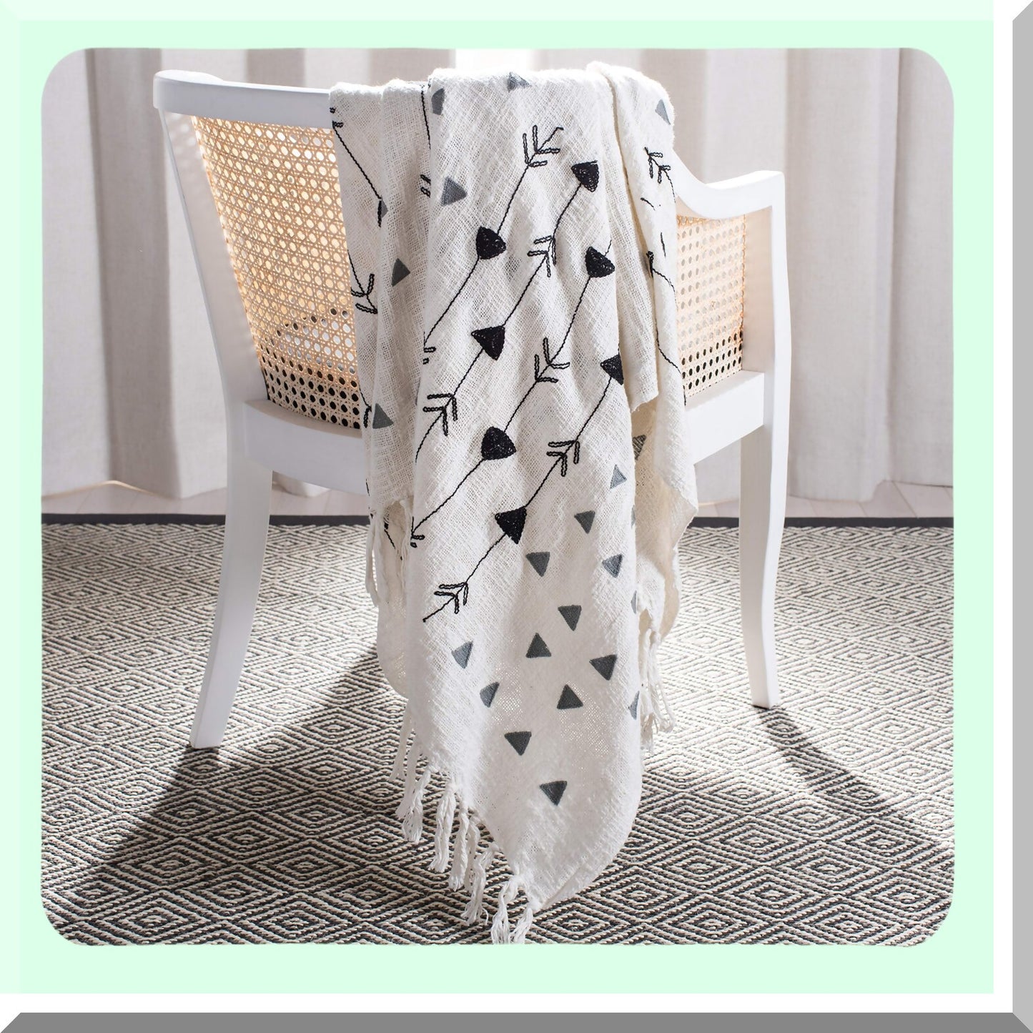 CozyLux Reversible Fringe Throw Blanket - Soft Grey & White Striped Design