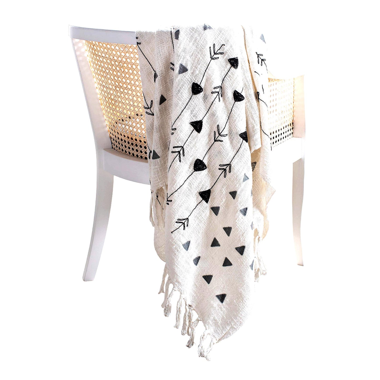 CozyLux Reversible Fringe Throw Blanket - Soft Grey & White Striped Design