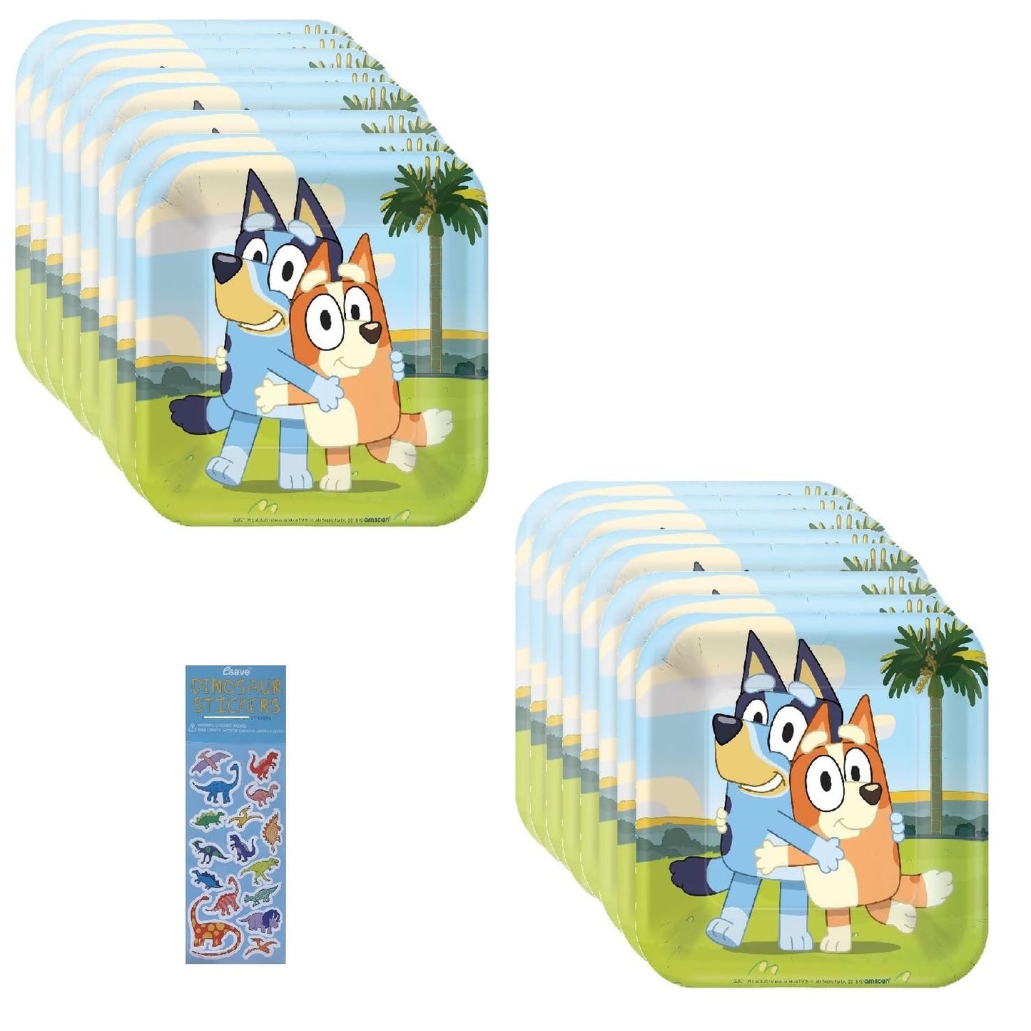 Bluey Dino Party Pack - 16 Cake Plates & Dino Sticker Sheet - Perfect for Birthday Celebrations, Kids Parties, and Dinosaur Lovers!