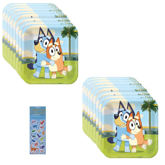 Bluey Dino Party Pack - 16 Cake Plates & Dino Sticker Sheet - Perfect for Birthday Celebrations, Kids Parties, and Dinosaur Lovers!