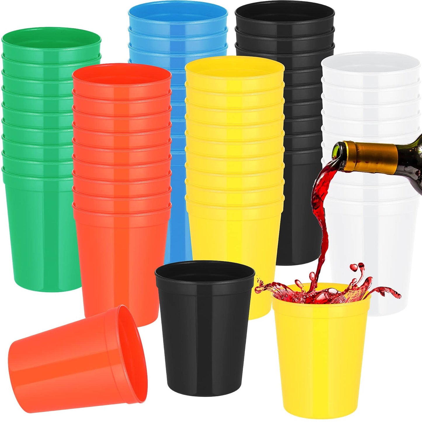 Colorful Kids Stadium Cups - Bulk Pack of 60 Reusable 16oz Plastic Tumblers for Birthday Parties, Picnics, Sports Events, and Weddings.
