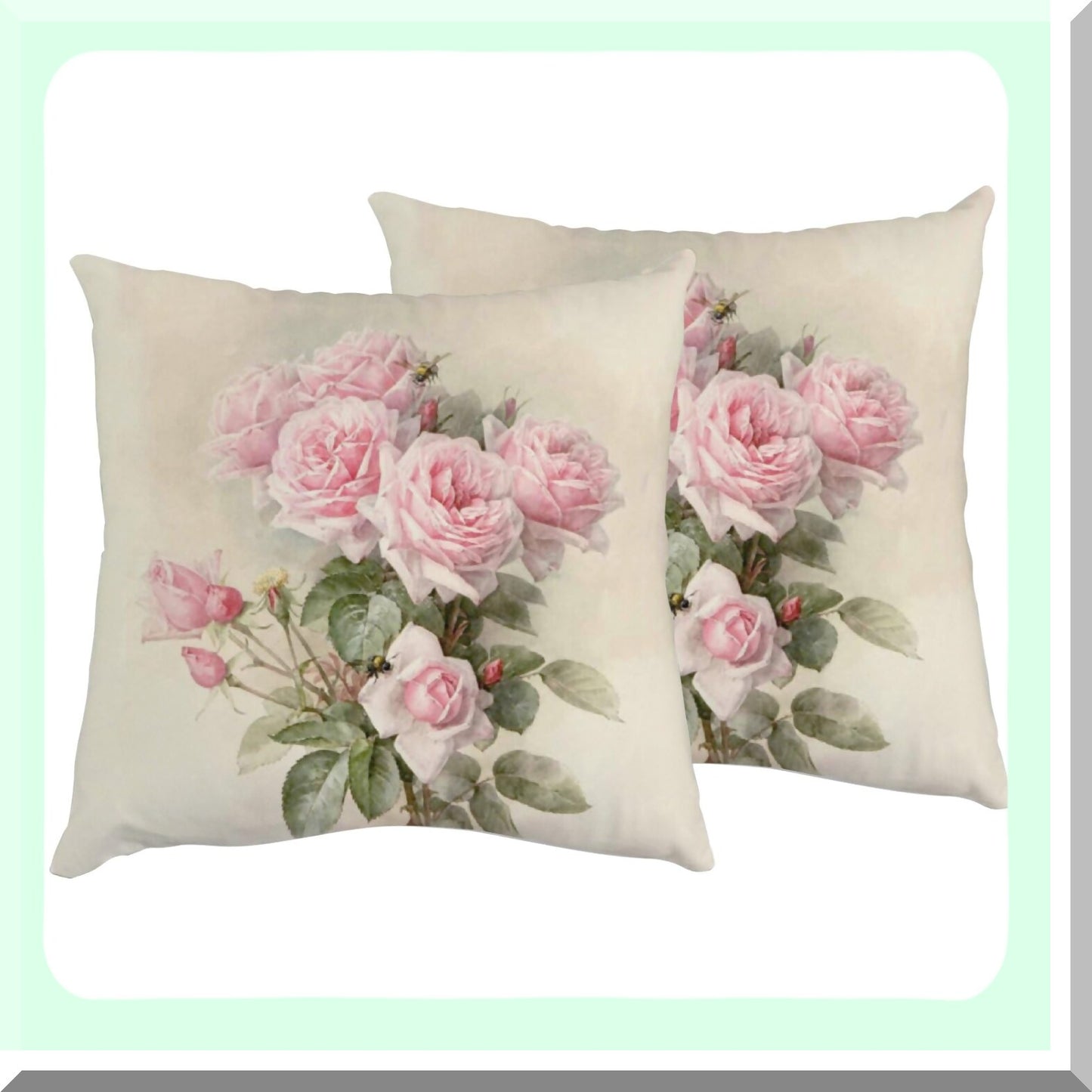 Vintage Rose Soft Square Pillowcase Set - 20x20 Inch Decorative Cushion Covers for Living Room Couch Bed Sofa - Pink Floral Throw Pillow Covers (Set of 2)