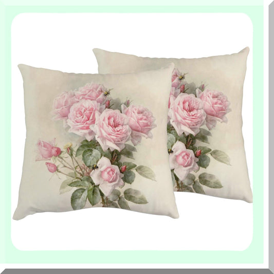 Vintage Rose Soft Square Pillowcase Set - 20x20 Inch Decorative Cushion Covers for Living Room Couch Bed Sofa - Pink Floral Throw Pillow Covers (Set of 2)