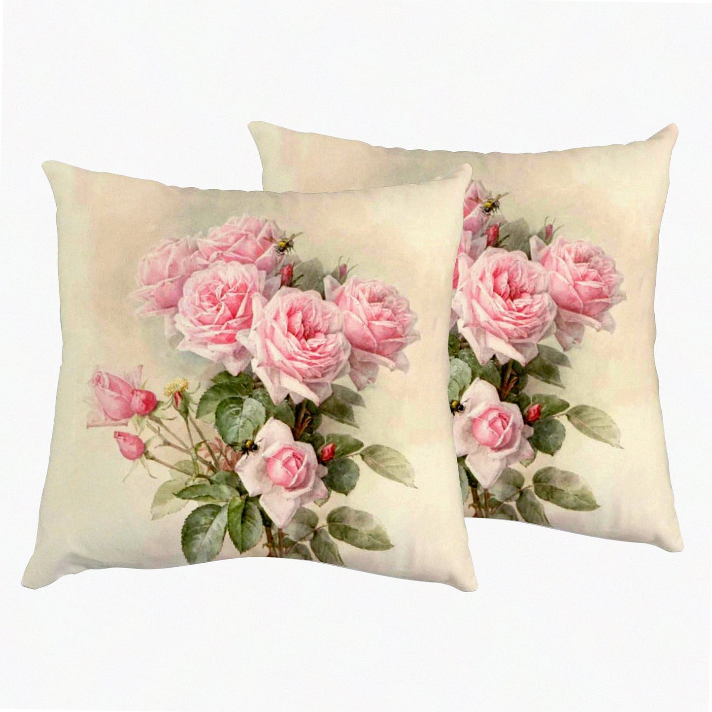 Vintage Rose Soft Square Pillowcase Set - 20x20 Inch Decorative Cushion Covers for Living Room Couch Bed Sofa - Pink Floral Throw Pillow Covers (Set of 2)