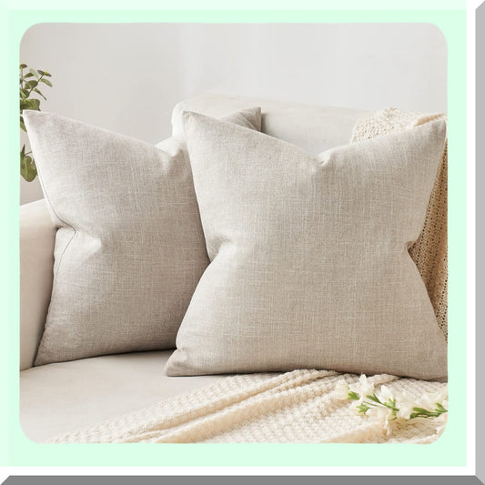 Taupe Linen Burlap Decorative Pillow Covers - Set of 2 | Solid Square Throw Cushion Cases for Sofa, Car, Couch | 18x18 Inch 45x45 cm