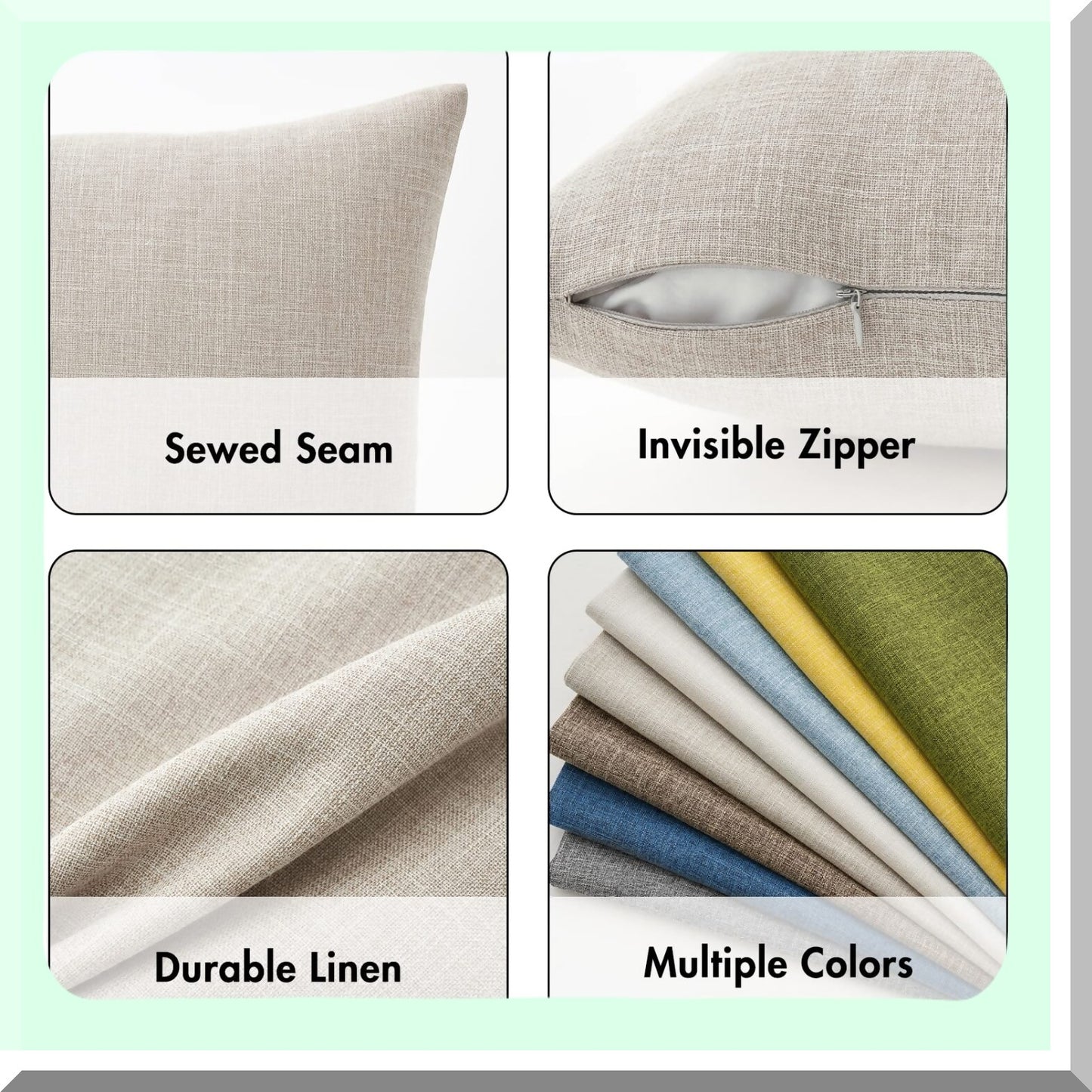 Taupe Linen Burlap Decorative Pillow Covers - Set of 2 | Solid Square Throw Cushion Cases for Sofa, Car, Couch | 18x18 Inch 45x45 cm