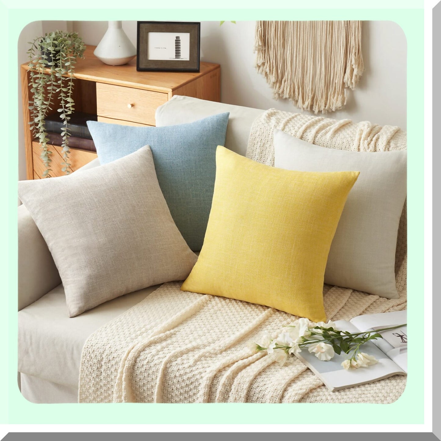 Taupe Linen Burlap Decorative Pillow Covers - Set of 2 | Solid Square Throw Cushion Cases for Sofa, Car, Couch | 18x18 Inch 45x45 cm