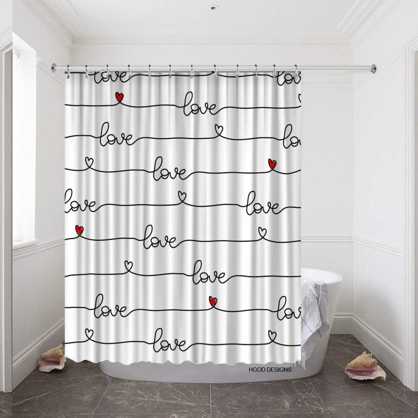 Love Pattern Waterproof Shower Curtain Set 60"X72"