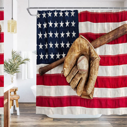 Baseball Shower Curtain Vintage Flag 70x70 Inches