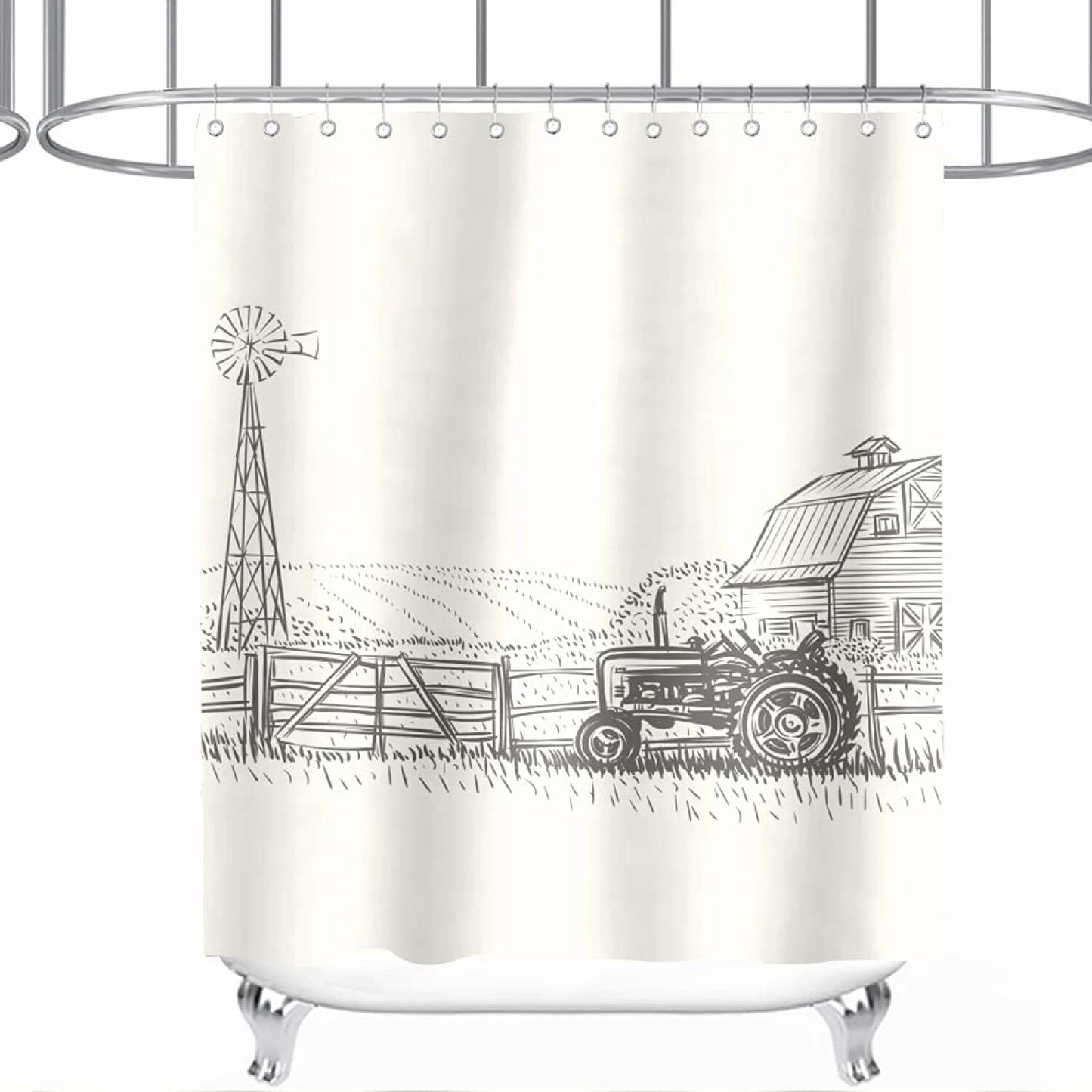 Rustic Farmhouse Kids Shower Curtain 72x72 Black White