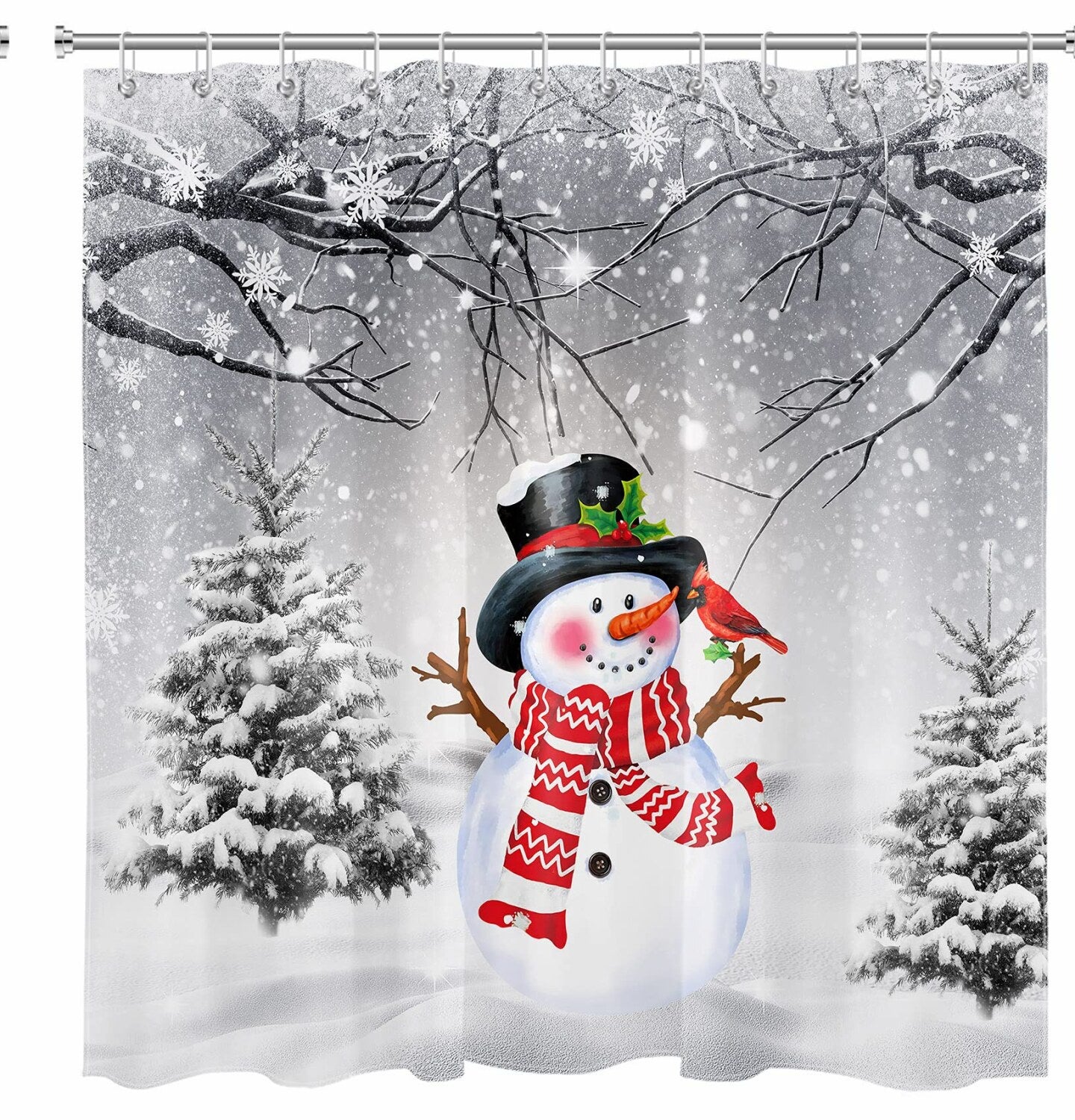 Winter Snowman Shower Curtain 72x72 Inches