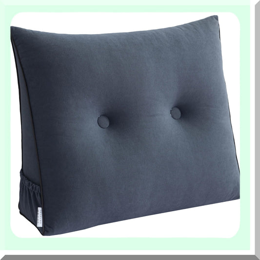 Triangular Lumbar Support Pillow - Plush Grey Backrest for Day Bed Reading, Small Bolster Headboard Positioning Cushion with Removable Cover