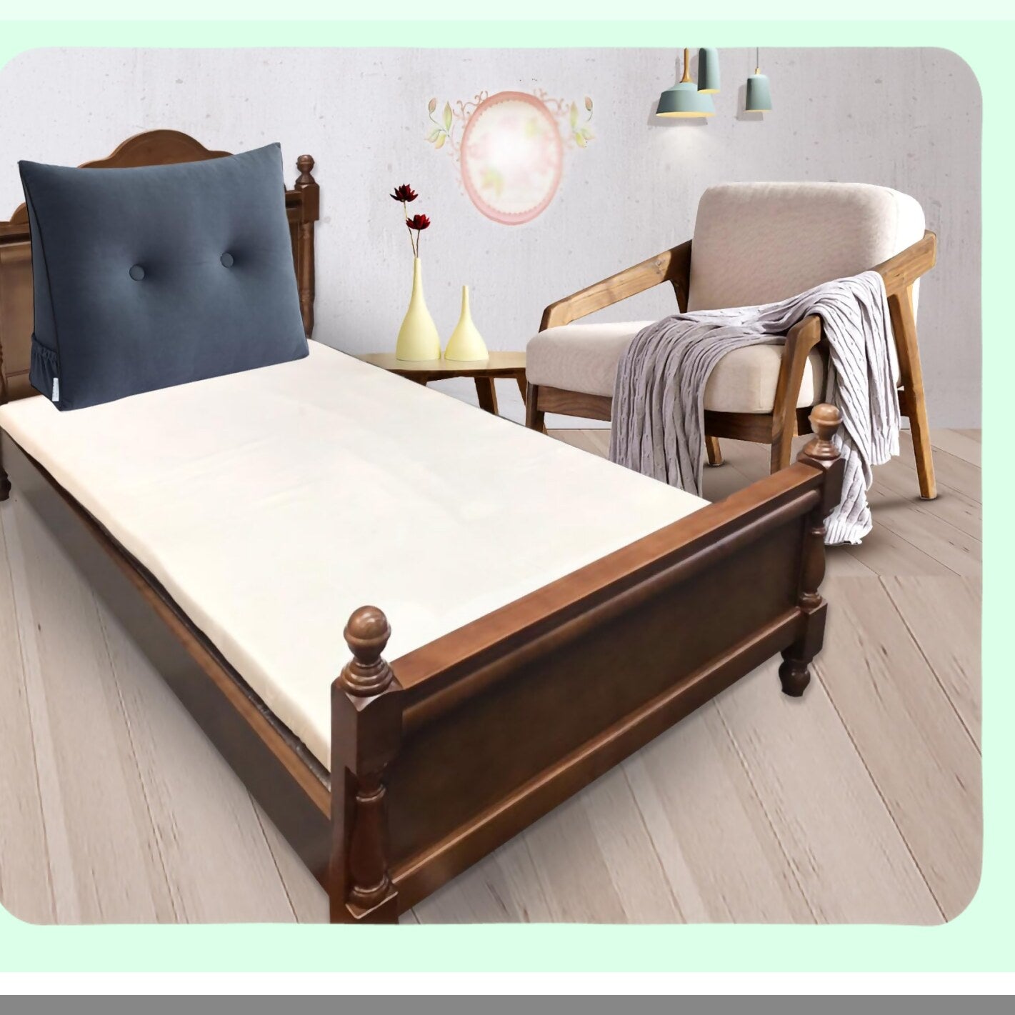 Triangular Lumbar Support Pillow - Plush Grey Backrest for Day Bed Reading, Small Bolster Headboard Positioning Cushion with Removable Cover