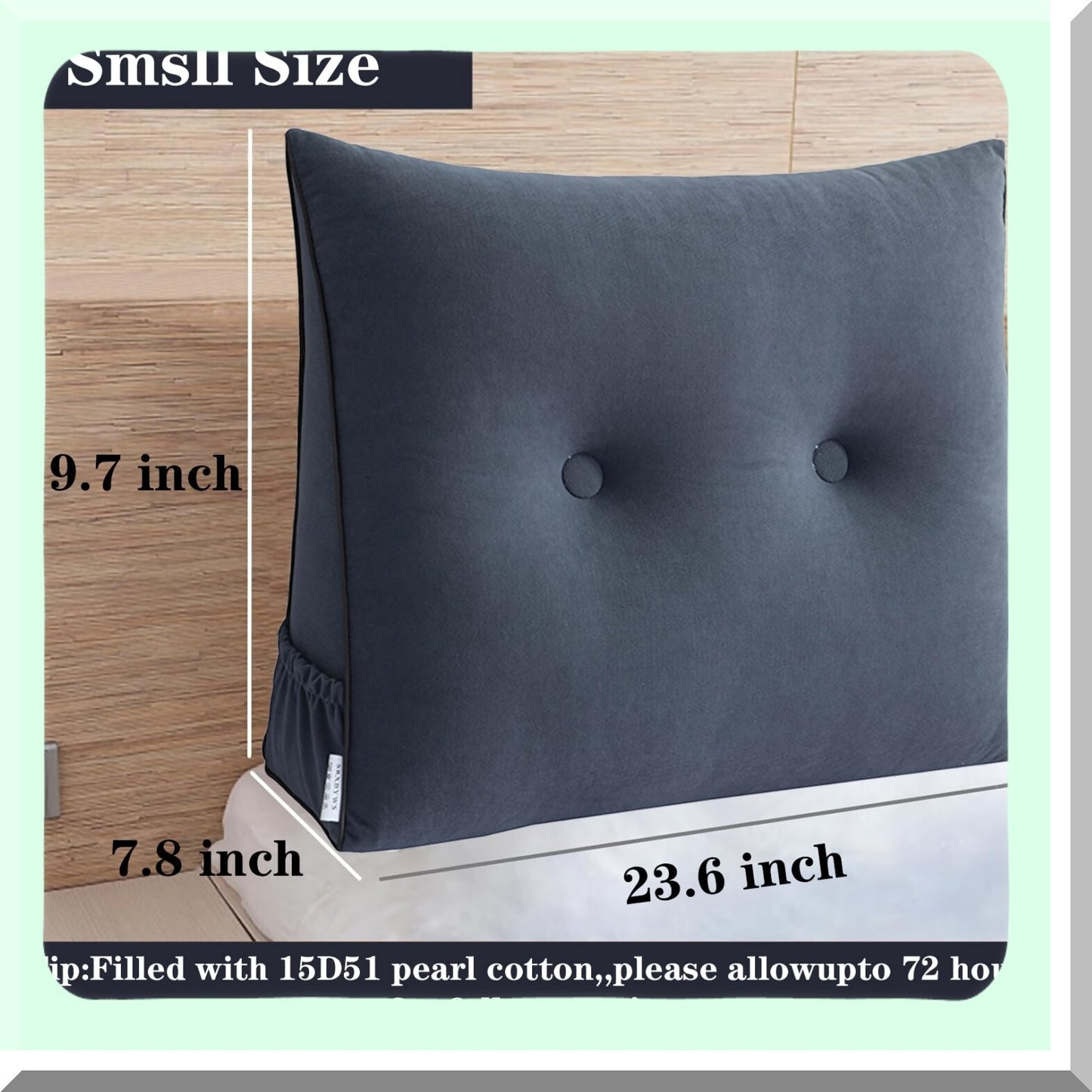 Triangular Lumbar Support Pillow - Plush Grey Backrest for Day Bed Reading, Small Bolster Headboard Positioning Cushion with Removable Cover