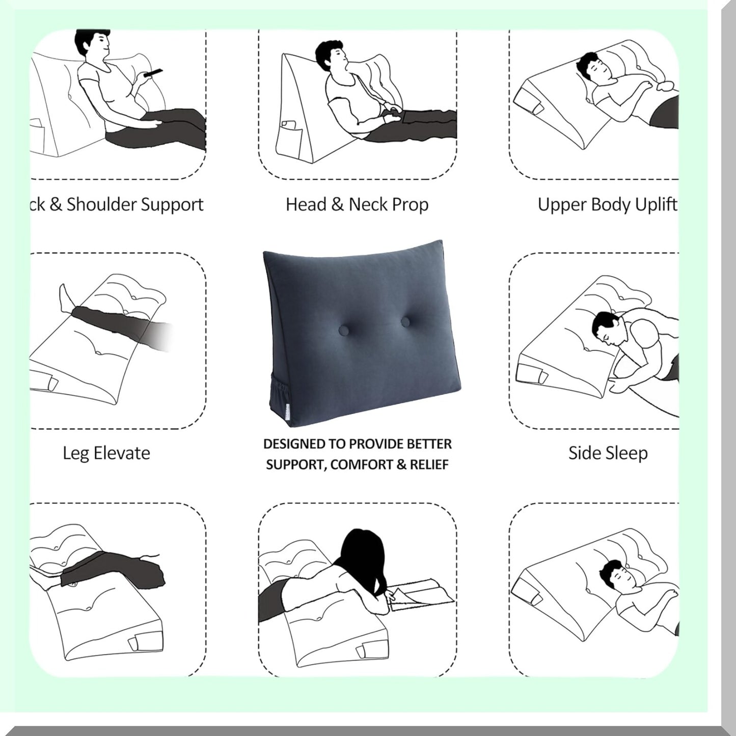 Triangular Lumbar Support Pillow - Plush Grey Backrest for Day Bed Reading, Small Bolster Headboard Positioning Cushion with Removable Cover