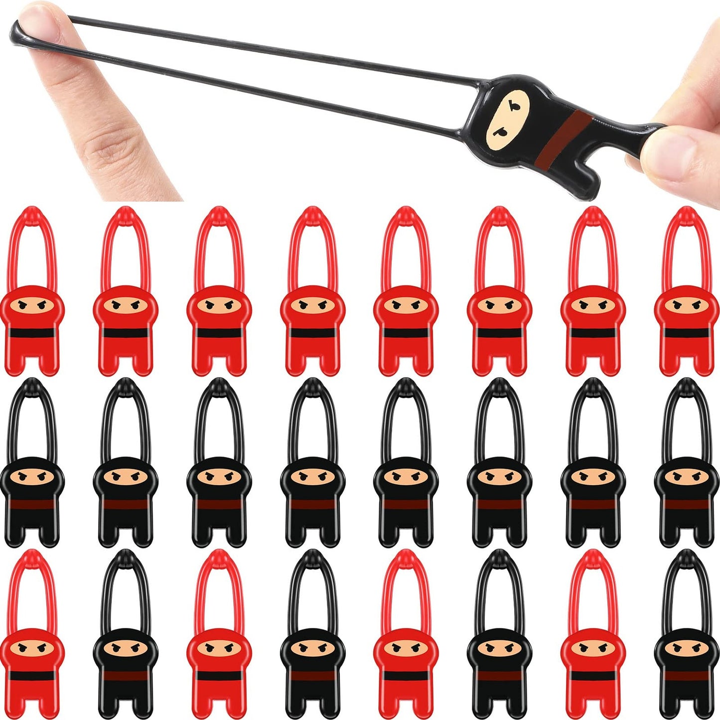 Ninja Stretchy Slingshot Ninjas - Red & Black Elastic Flying Toys - Funny Stretchable Ninja Party Favors - 24 Piece Ninja Kids Birthday Supplies