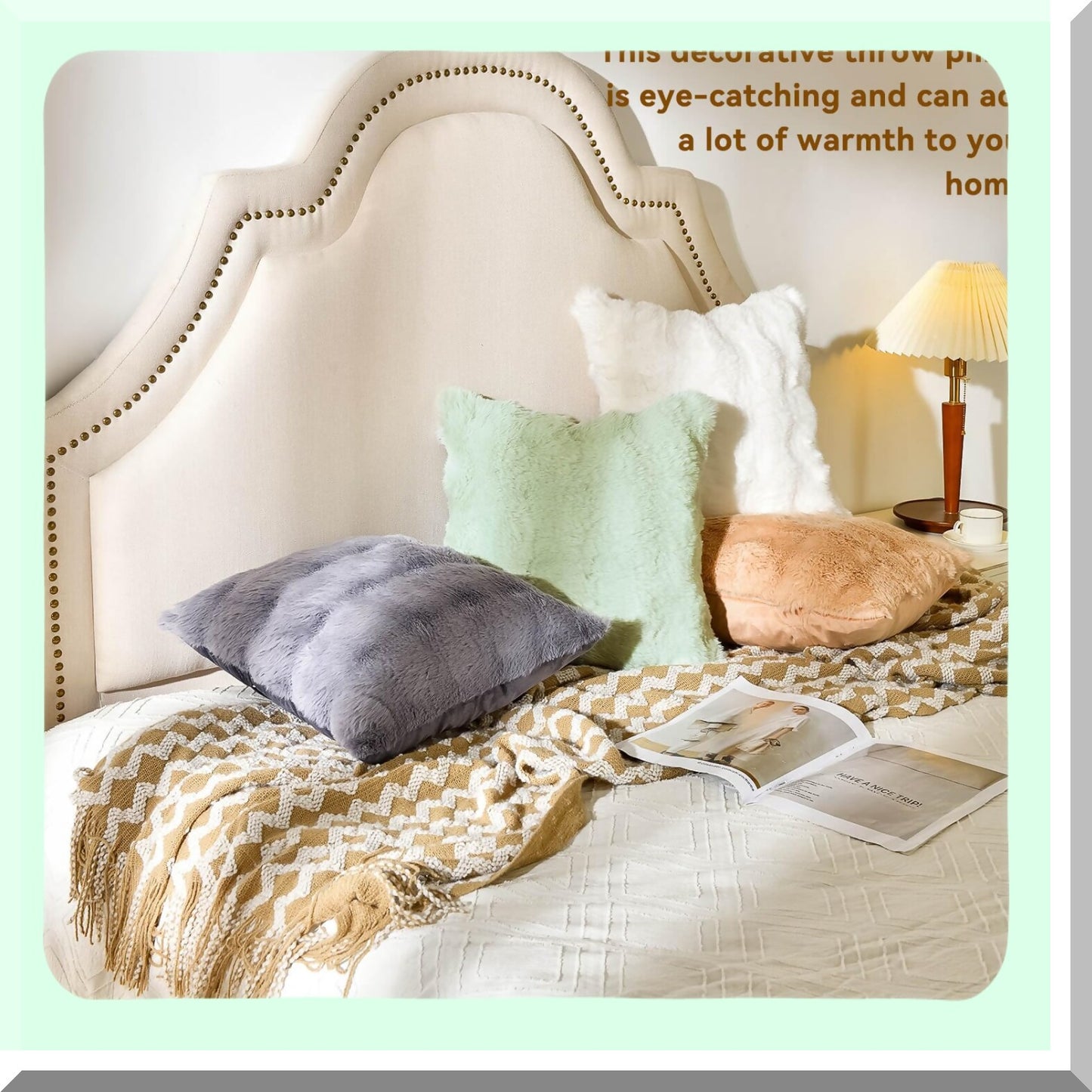 Cozy Rabbit Fuzzy Pillow Covers Set - Super Soft 3D Dense Cushion Case for Couch Sofa Bedroom - Pack of 2 - 18 x 18-Inch Cream White