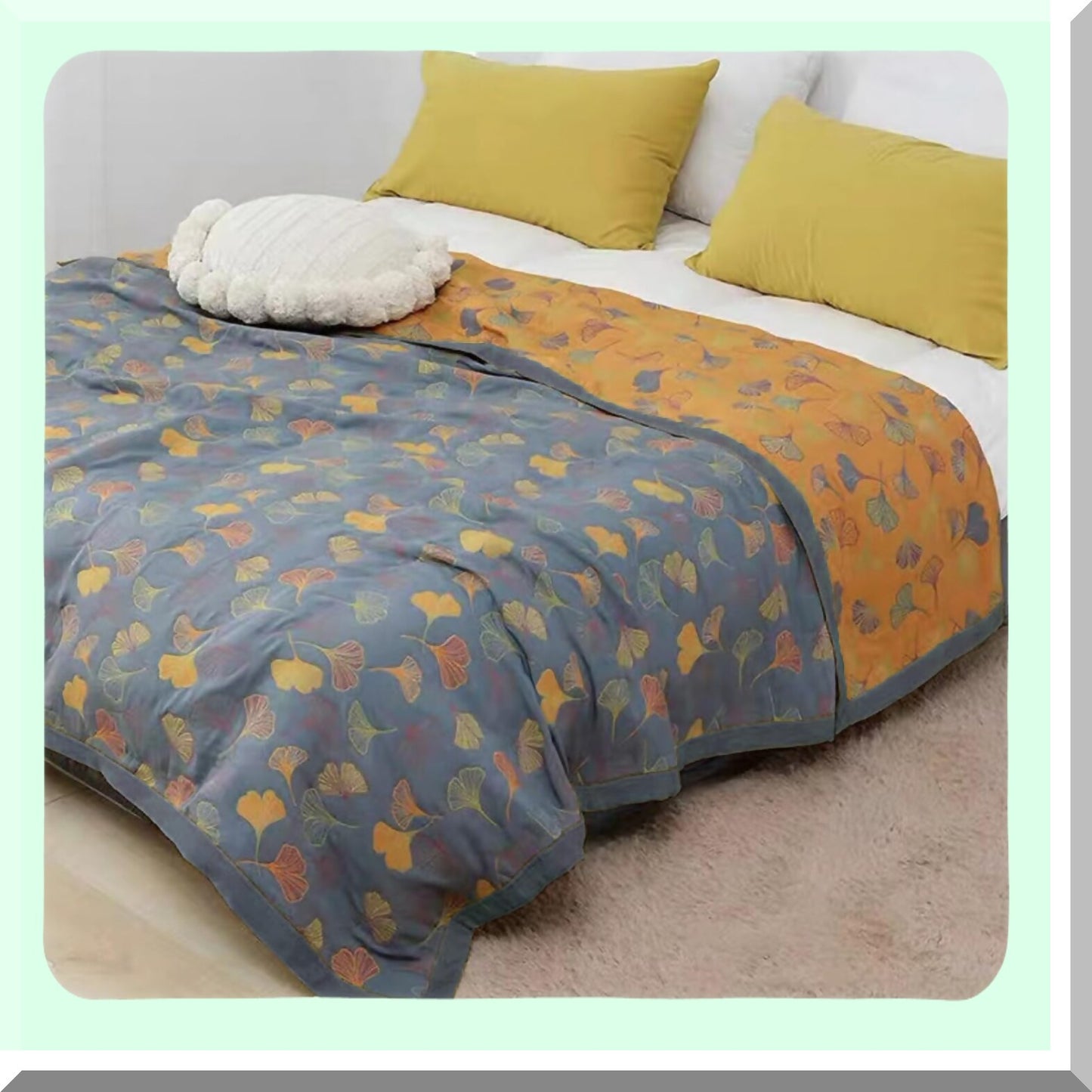 Reversible Cotton Muslin Quilted Throw Blanket - Soft, Lightweight & Breathable Queen Size for Couch (79''W x 91''L)