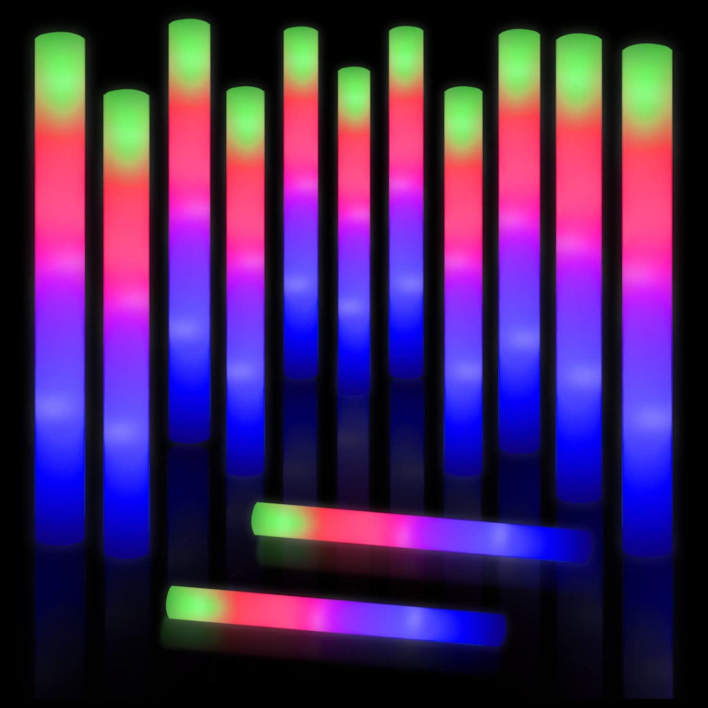Glow Tube Party Pack - 68 Foam Sticks for Wedding, Dance Floor, Holiday Party & Concert. Light up the night with this bulk glow stick set!