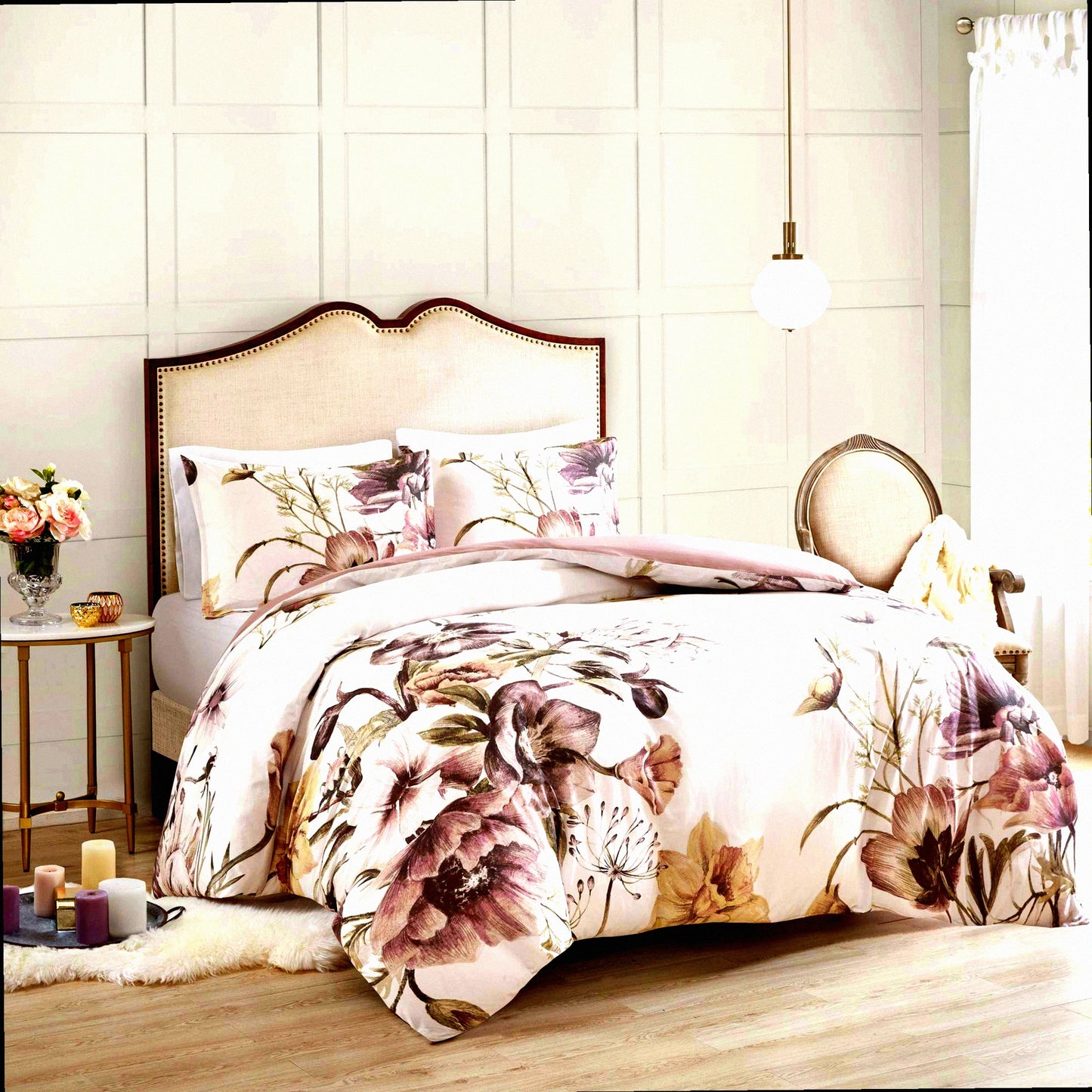 Floral Bliss Cotton Blend Duvet Set - All Season Comforter Cover Bedding Set with Matching Shams - Full/Queen Size - Breathable and Beautiful - Blush 3 Piece