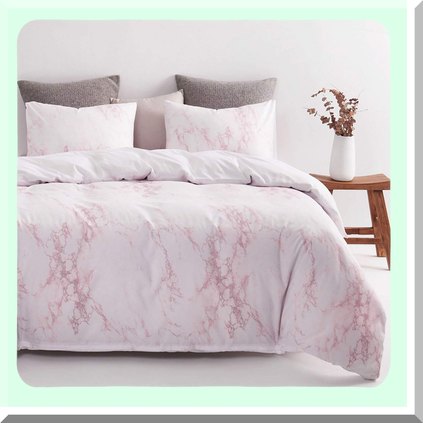Blush Marble Dream Queen Comforter Set - 3 Piece Lightweight Bedding for Women & Girls - Cute Neutral Aesthetic in Pink & White - Queen Size