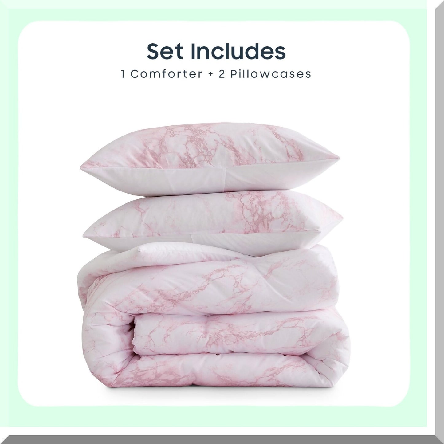 Blush Marble Dream Queen Comforter Set - 3 Piece Lightweight Bedding for Women & Girls - Cute Neutral Aesthetic in Pink & White - Queen Size