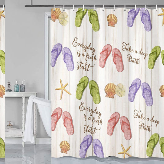 Beach Theme Shower Curtain 69x70 with Quote and Hooks