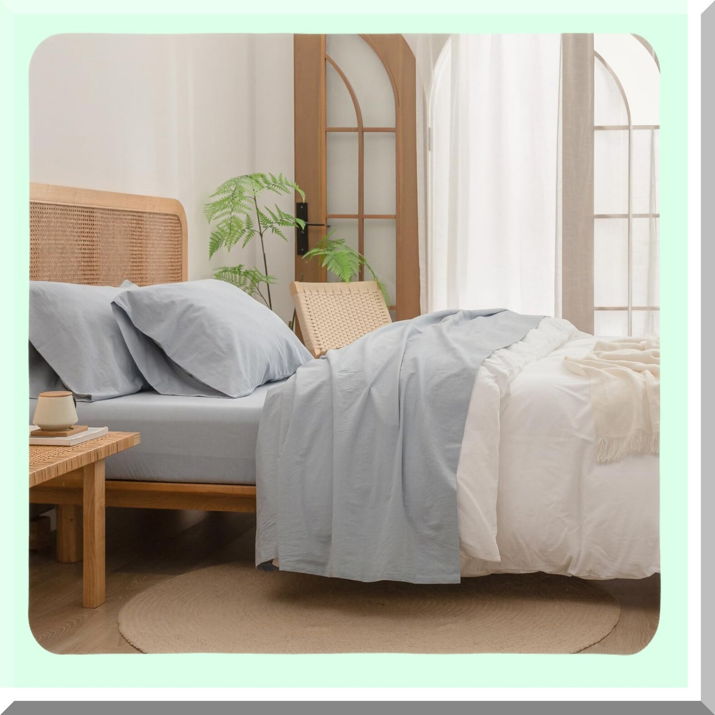 LinenFeel Cotton Bliss Sheet Set - Super Soft & Lightweight 4-Piece Bedding Set in Solid Cornflower Blue Queen Size - Chic & Comfortable