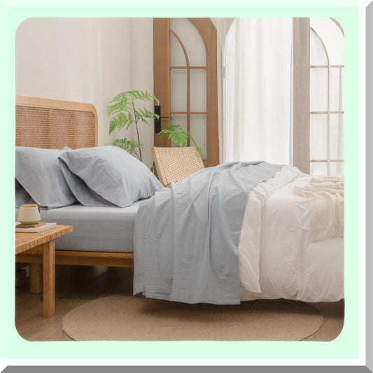 LinenFeel Cotton Bliss Sheet Set - Super Soft & Lightweight 4-Piece Bedding Set in Solid Cornflower Blue Queen Size - Chic & Comfortable