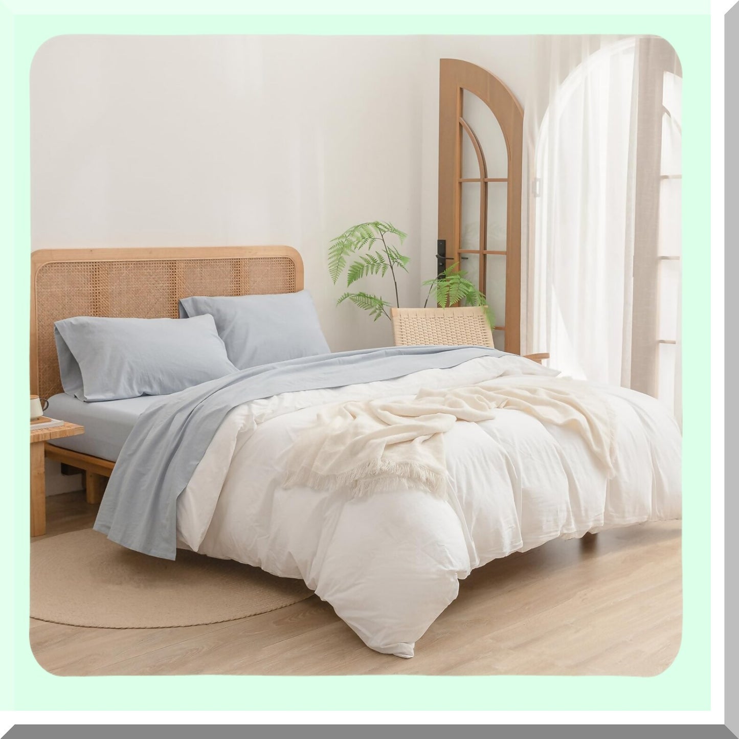 LinenFeel Cotton Bliss Sheet Set - Super Soft & Lightweight 4-Piece Bedding Set in Solid Cornflower Blue Queen Size - Chic & Comfortable