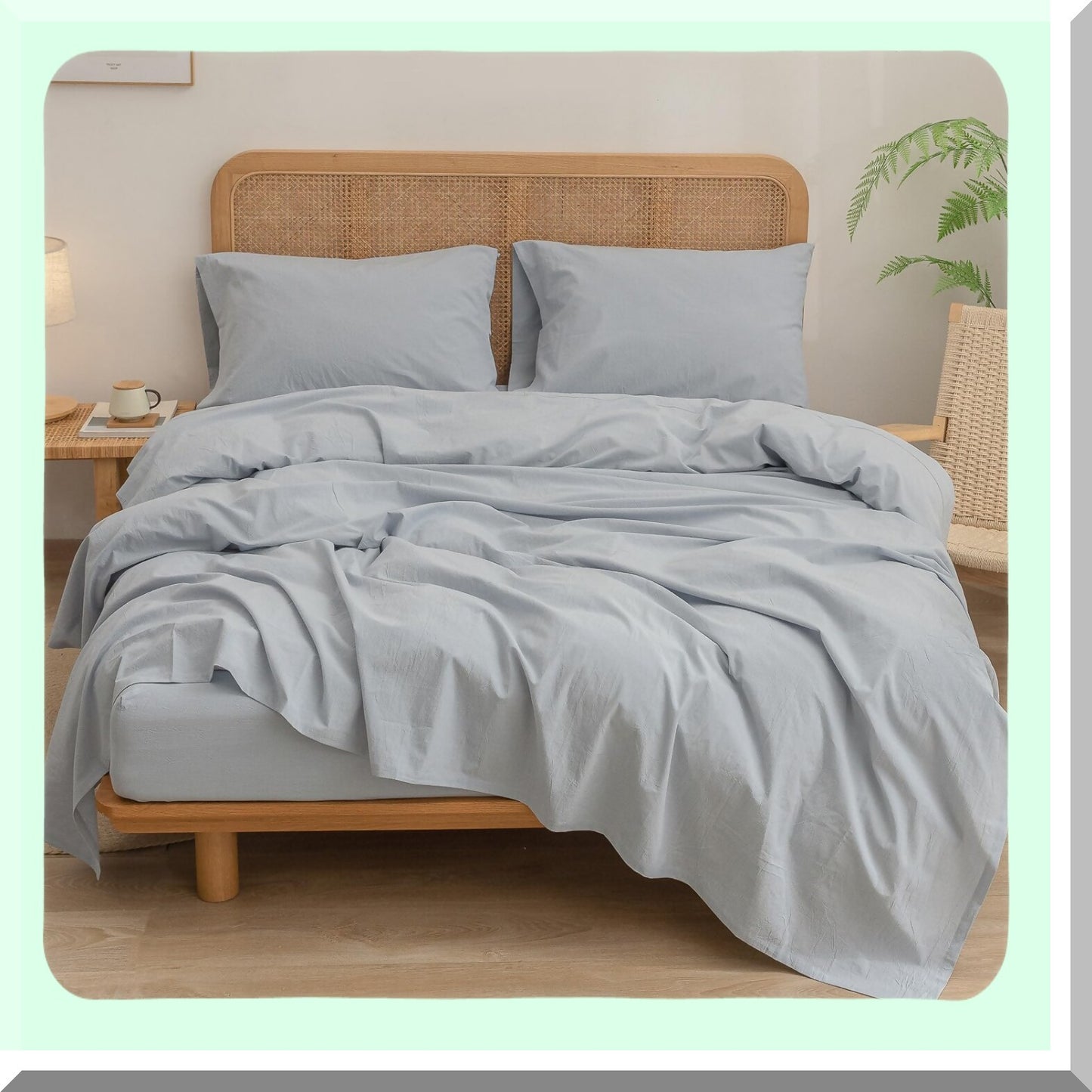 LinenFeel Cotton Bliss Sheet Set - Super Soft & Lightweight 4-Piece Bedding Set in Solid Cornflower Blue Queen Size - Chic & Comfortable